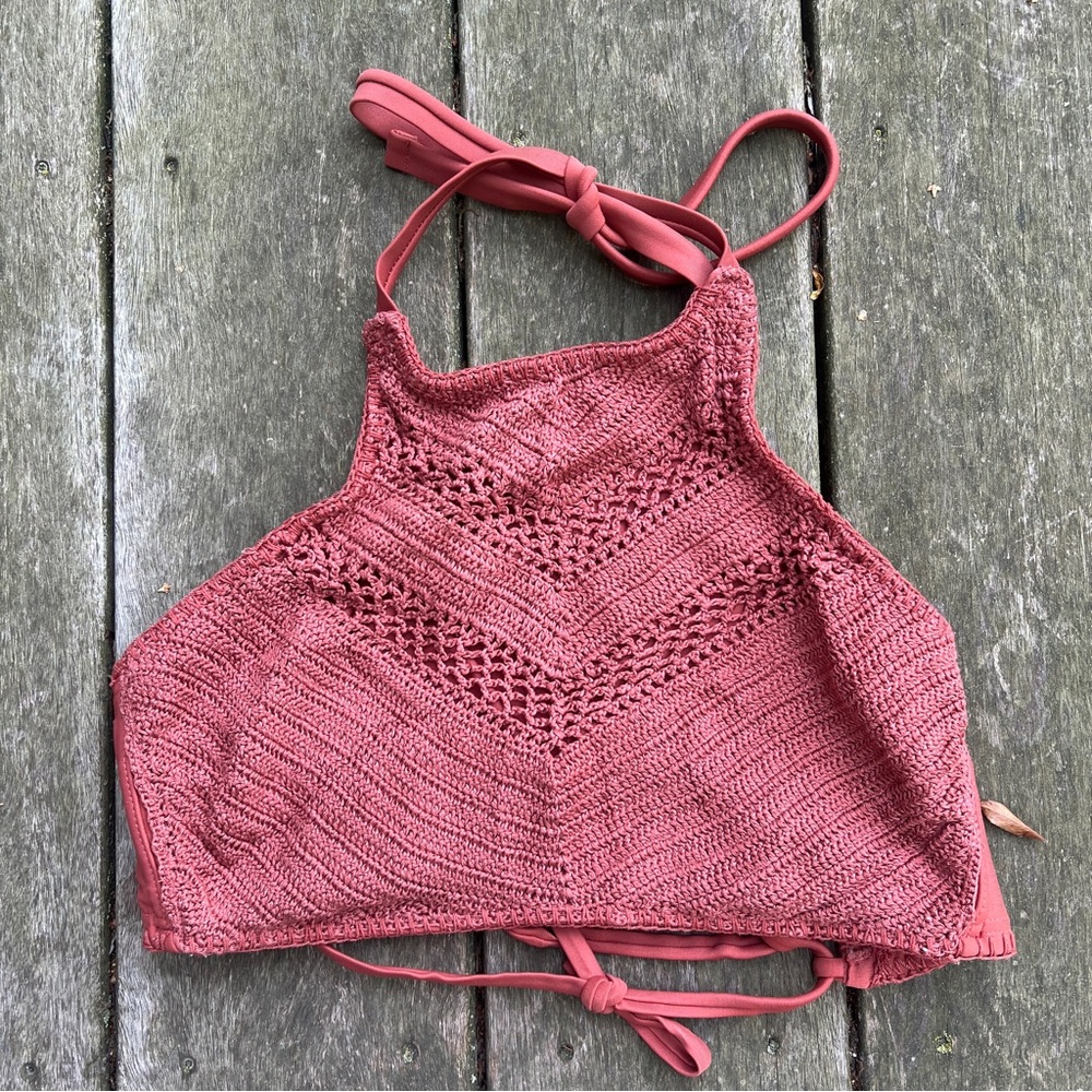 XHILARATION Terracotta Crochet High Neck Halter Top Size D/DD Adjustable